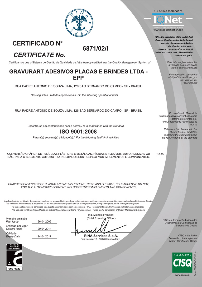 Certificado ISO 9001:2008